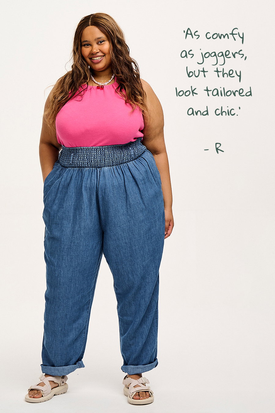 Alexa - Cotton & Hemp Trousers in Mid Wash Blue