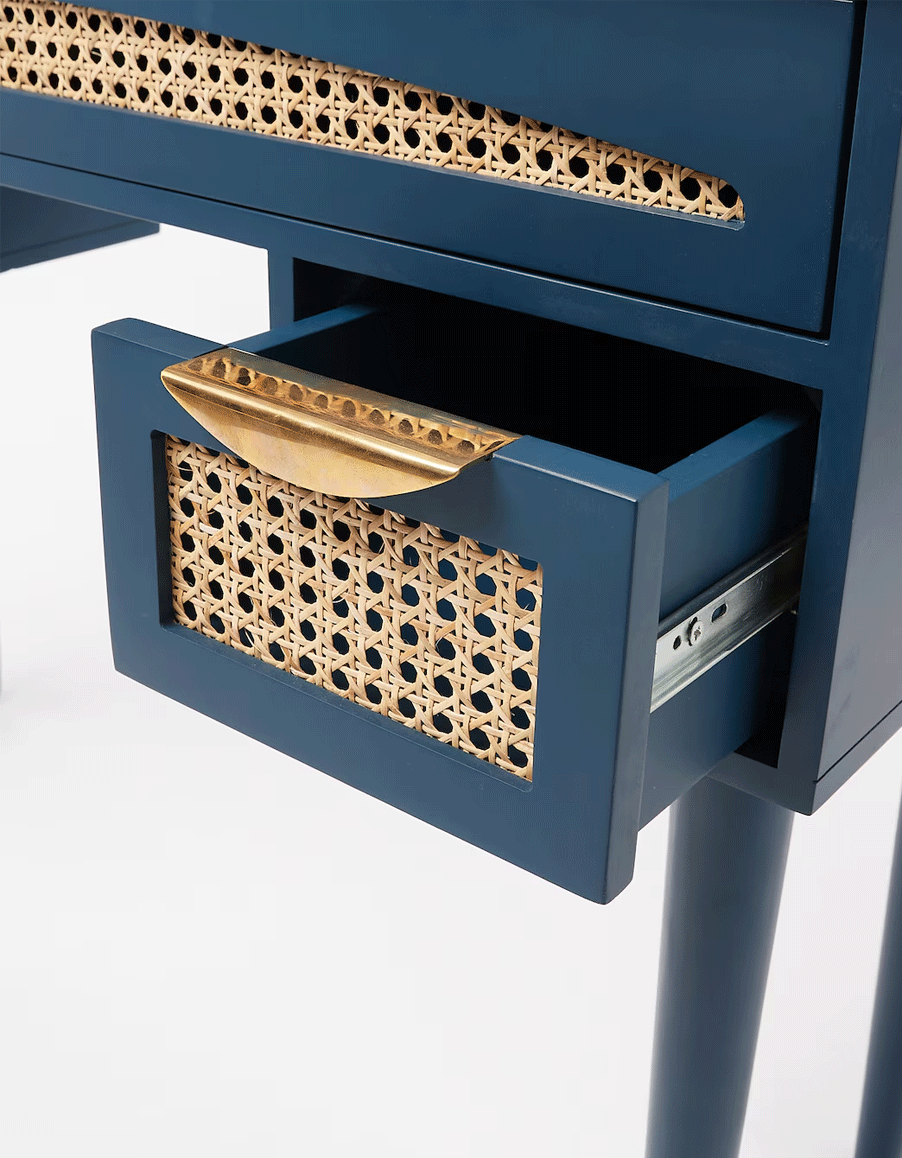 Bue Blue Mango Wood & Rattan Dressing Table