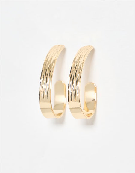 Arona Flat Textured Gold Tone Hoop Earrings