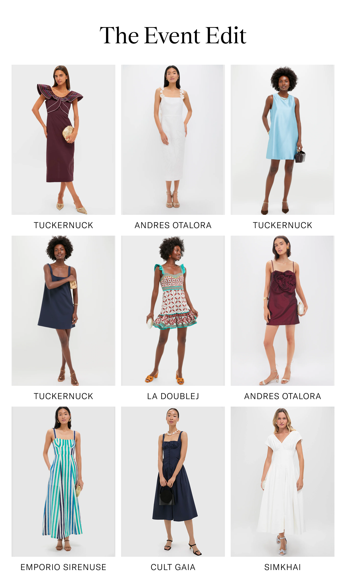 3x3 grid of event edit dresses.