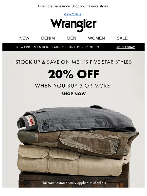 Now's your chance: 20% off men's five star styles ends soon