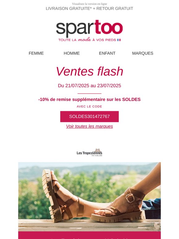 🔥 Profitez de –60% et -10% supplémentaires sur Les Tropéziennes par M Belarbi, Citrouille et Compagnie, Vans, Jack & Jones, TBS, David Jones, Freeman T.Porter, Noisy May et Hexagona : ventes flash en livraison gratuite