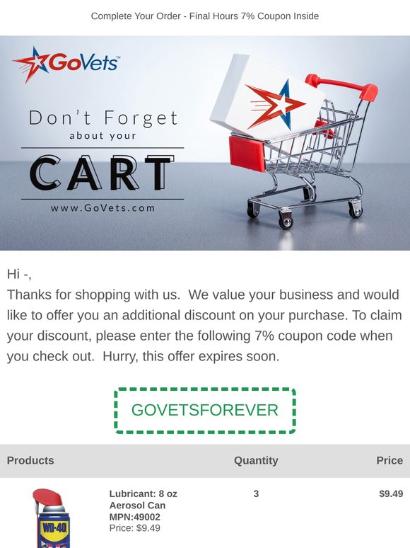 Your Shopping Cart is about to Expire - Free Shipping + 7% Promo Code