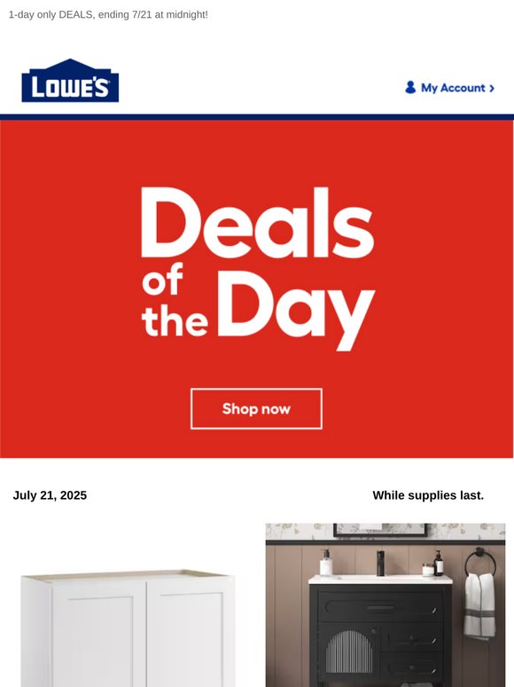 Shop 1 day online-only deals before they disappear.