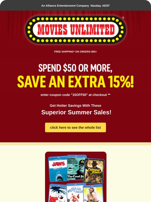LAST DAY! Spend $50, Save an Extra 15%!