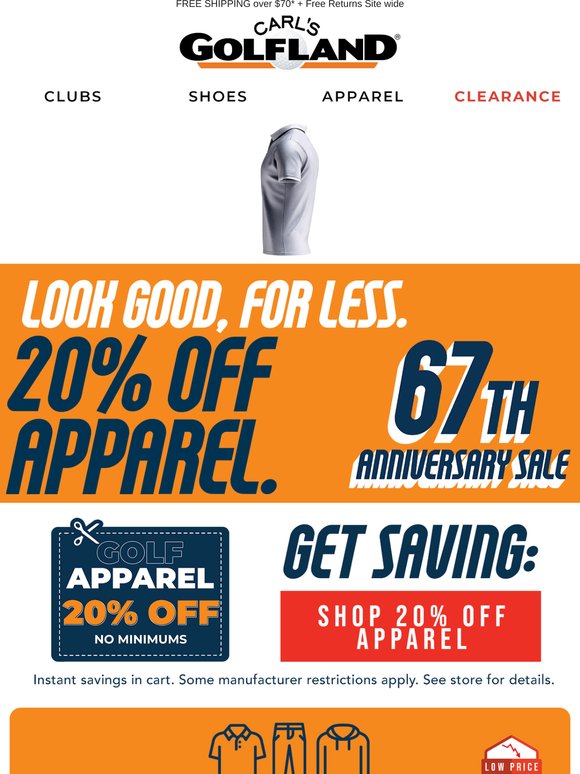 20% OFF 🤯 APPAREL BLOWOUT | 67th Anniversary Coupons