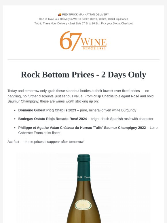 Rock Bottom Prices Picq Chablis, Ostatu Rose, Chateau Hureau Saumur!
