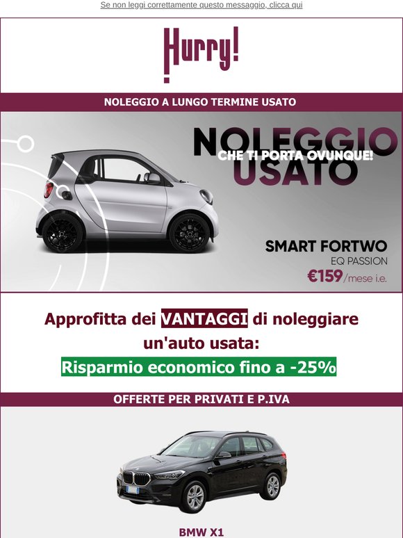 💲FINO al -25% sul NOLEGGIO DI UN' AUTO USATA🚘: Smart Fortwo, Countryman, Q3 Sportback, e tante altre!