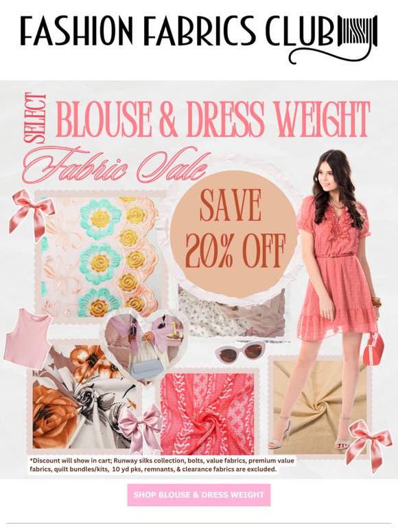 20% Off Select Blouse & Dressweight Fabrics – Limited Time