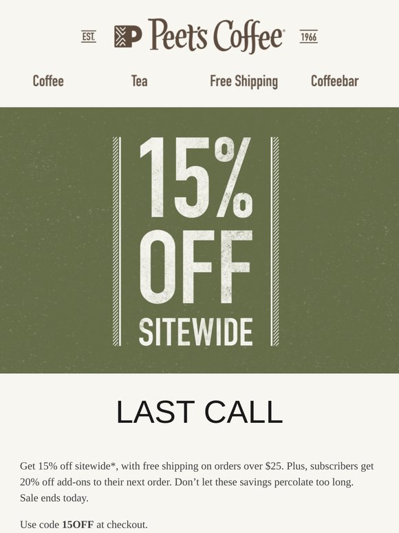 Today only—15% off sitewide
