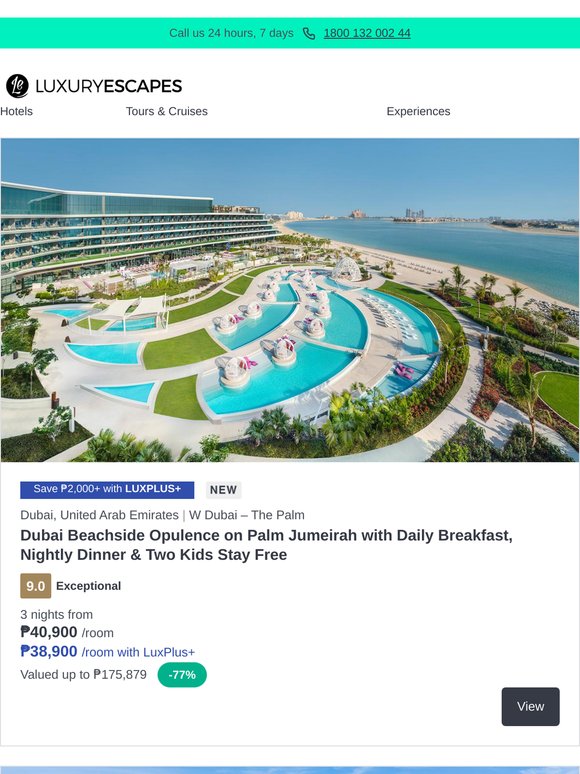 W Dubai Beachside Luxury on Palm Jumeirah w. Daily Breakfast & Dinner