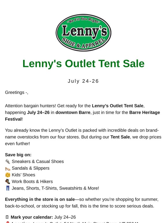 🎪 Big Tent = Bigger Savings! Lenny’s Outlet Tent Sale is Here!
