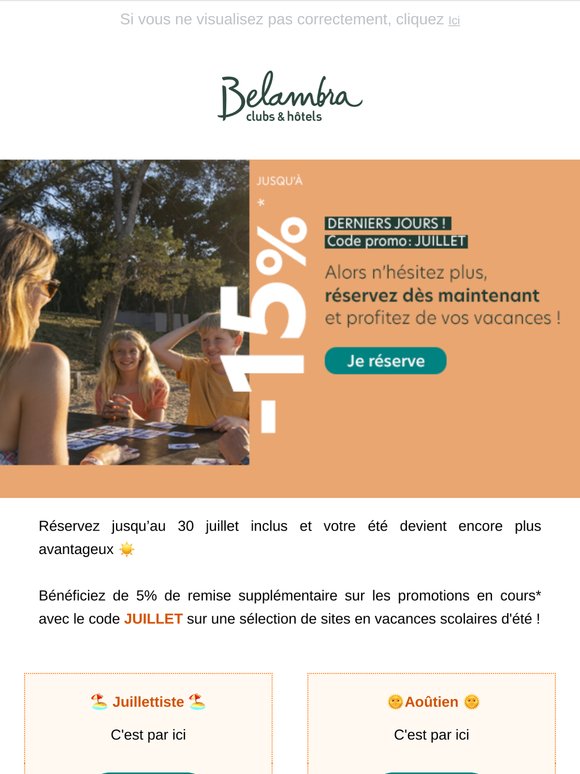 ⏳ Top départ vacances été : 5% de remise supplémentaire, dernière chance !