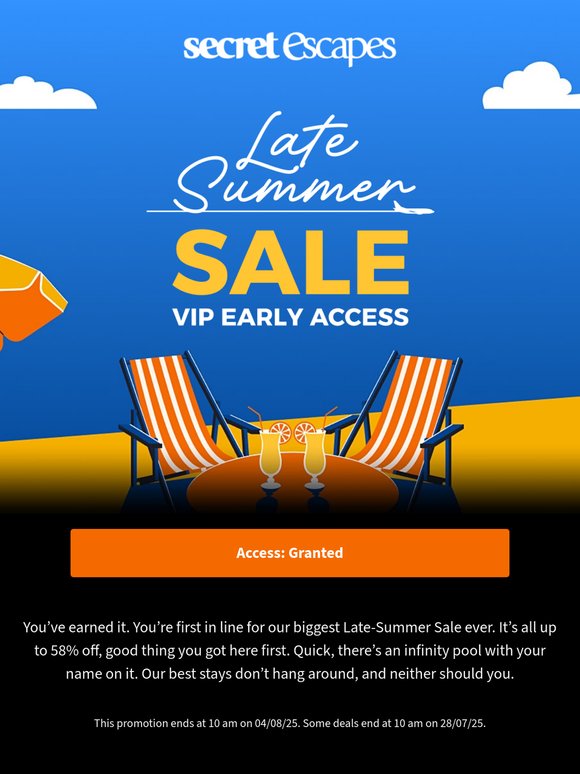 Early access? Granted. Up to 58% off