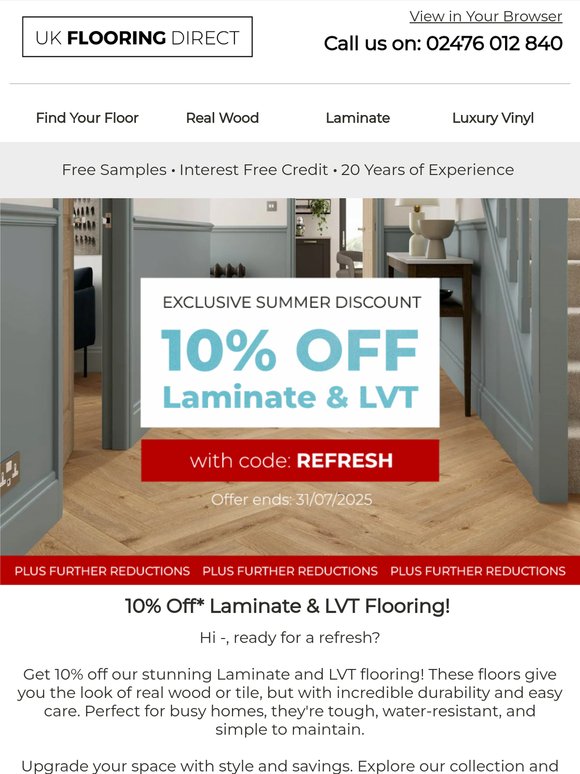 Save 10% on Laminate & LVT Floors!