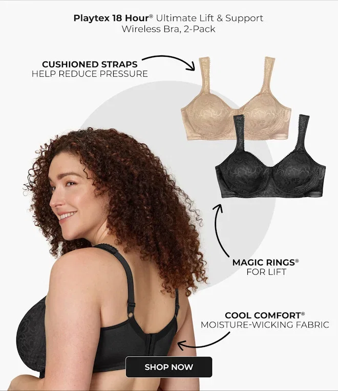 Playtex 18 Hour Ultimate Lift & Support Wireless Bra, 2-Pack