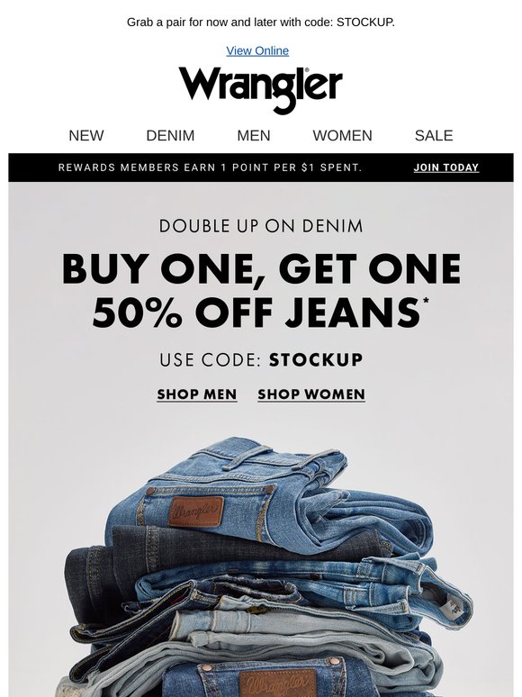 BOGO 50% off jeans starts NOW!