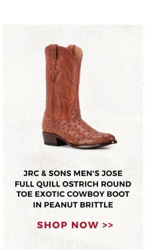 JRC & SONS MEN'S JOSE FULL QUILL OSTRICH ROUND TOE EXOTIC COWBOY BOOT IN PEANUT BRITTLE | SHOP NOW >>