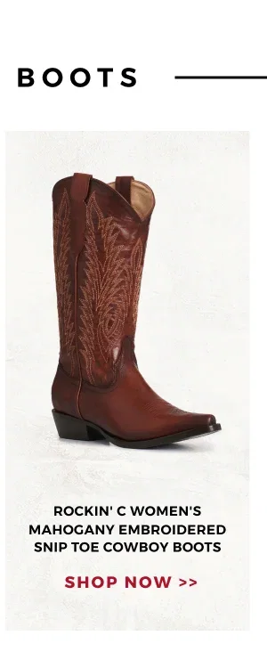 ROCKIN' C WOMEN'S MAHOGANY EMBROIDERED SNIP TOE COWBOY BOOTS | SHOP NOW >>