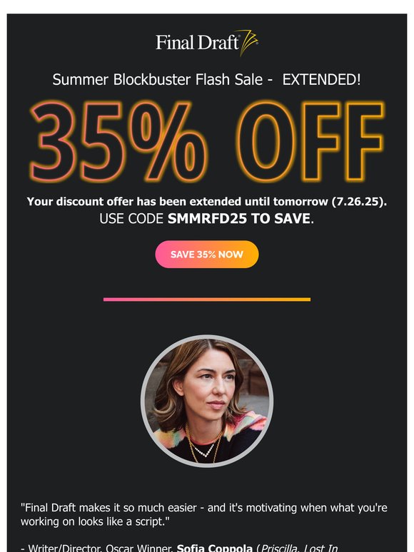 Your discount offer has been extended - act fast!