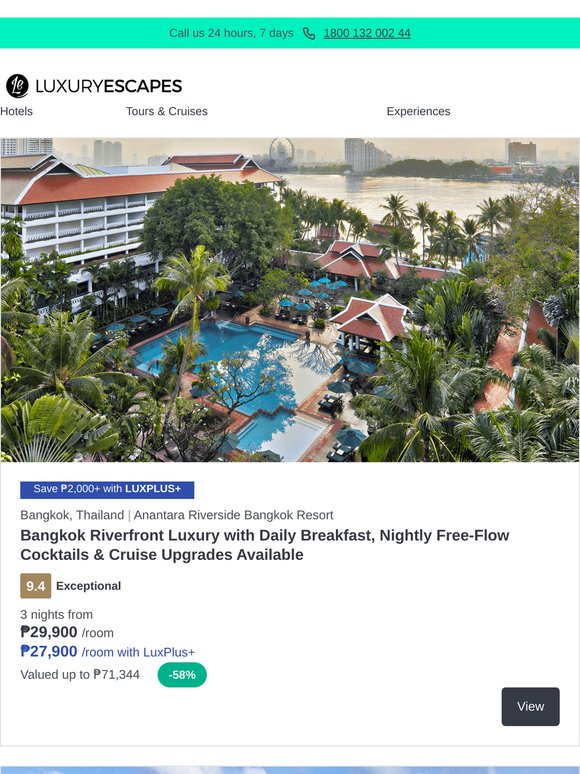Bangkok Riverfront Luxury w. Cruise Upgrades Available | Maldives All-Inclusive Overwater Villas w. Return Seaplane Transfers | Hong Kong Victoria Harbour Retreat w. Nightly Rooftop Drinks