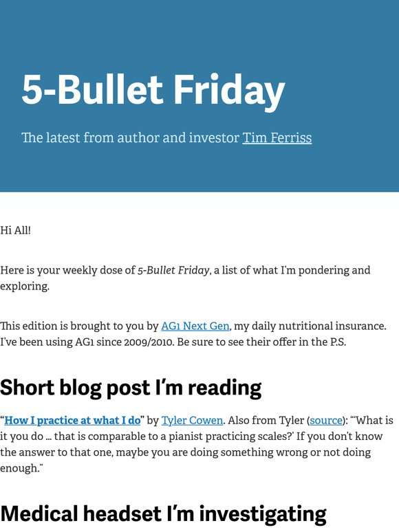 5-Bullet Friday — Tyler Cowen Wisdom, A Headset for Neurodegenerative Disease, The Art of Trial and Error, and More