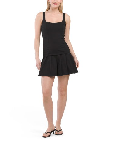 Ponte Drop Waist Mini Dress With Pleated Skirt For Women