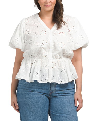 Plus Peplum Embroidered Top For Women