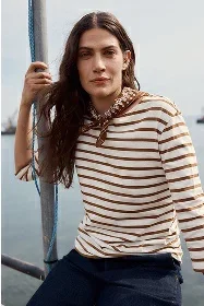 Image of model wearing the sailor striped cotton breton top
