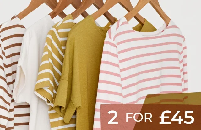 Image of the sailor tops on hangers. 2 for £45 mix and match.