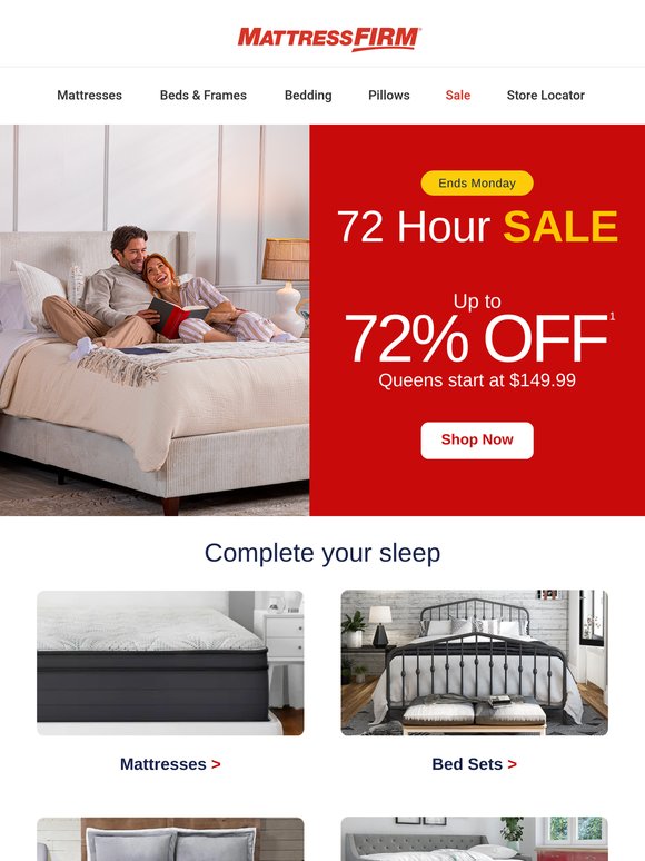 72 Hour Sale ➡️ Up to 72% off your perfect mattress ends Monday