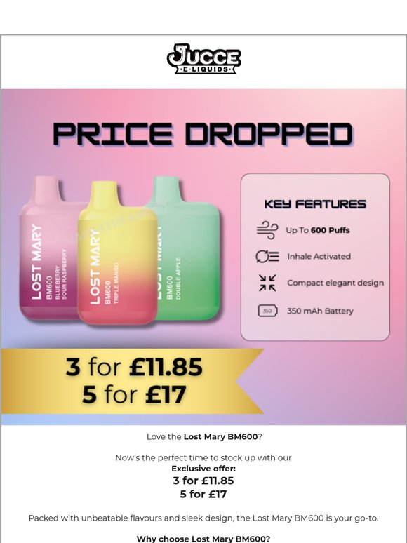 BM600: 3 for £11.85, 5 for £17! 🌟