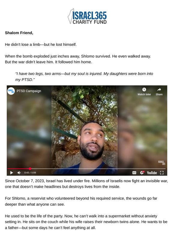 Last chance to help - PTSD is breaking this IDF hero. You can be his lifeline.
