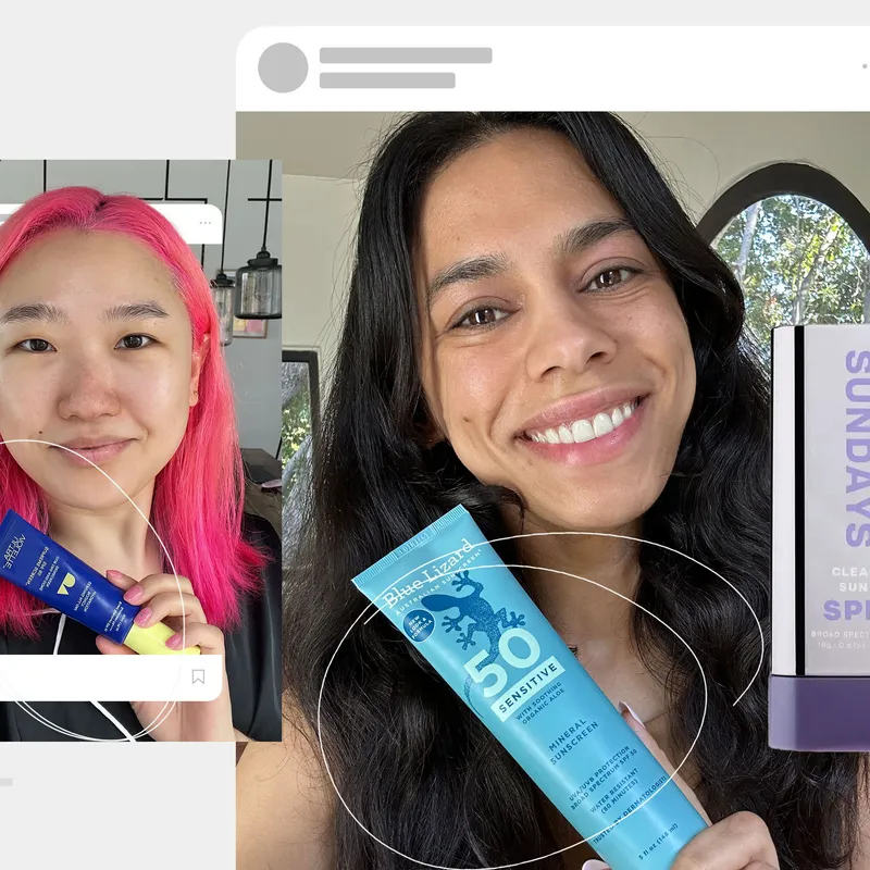 A collage of Allure editors holding their favorite Australian sunscreens