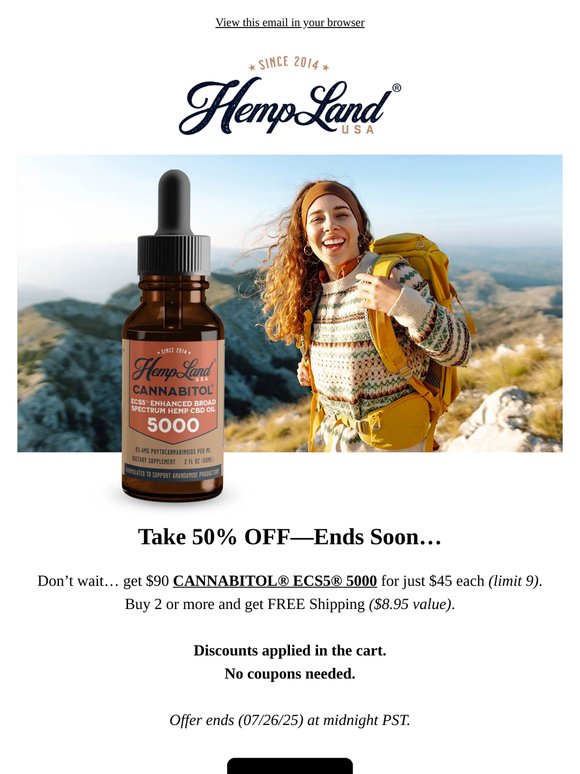 50% Off CANNABITOL® ECS5® 5000—Ends Soon