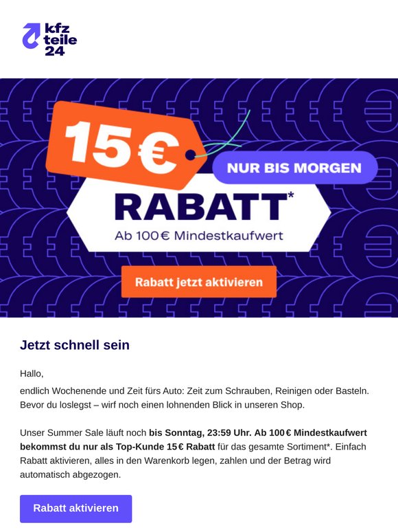 Nur noch bis Sonntag: 15 € sparen ab 100 € Mindestkaufwert*