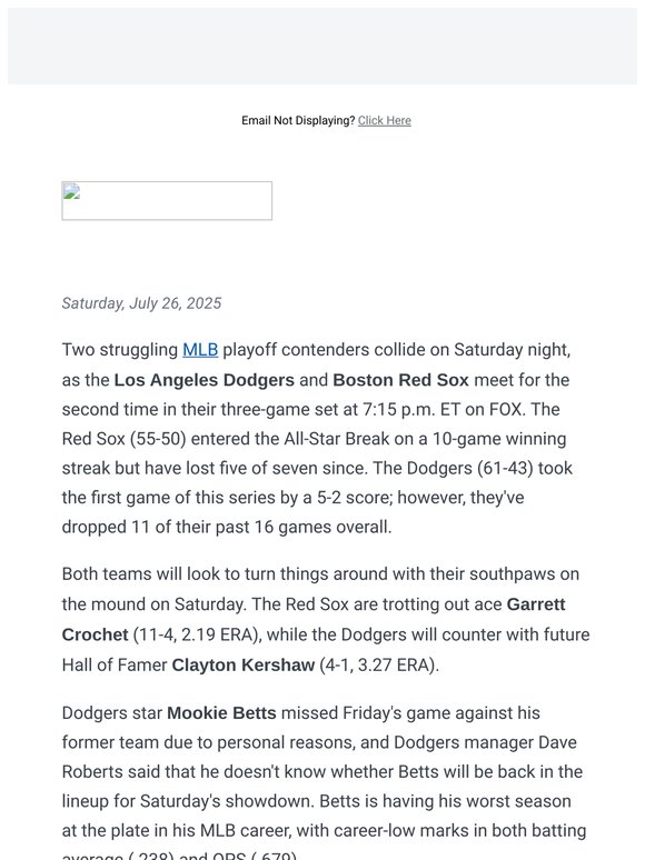 What to watch Saturday night: Dodgers visit Red Sox, UFC Fight Night + more best bets