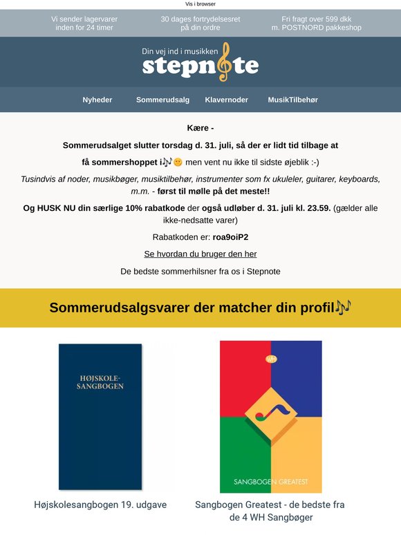 Sommerudsalget slutter om 5 dage + rabatkode på 10%