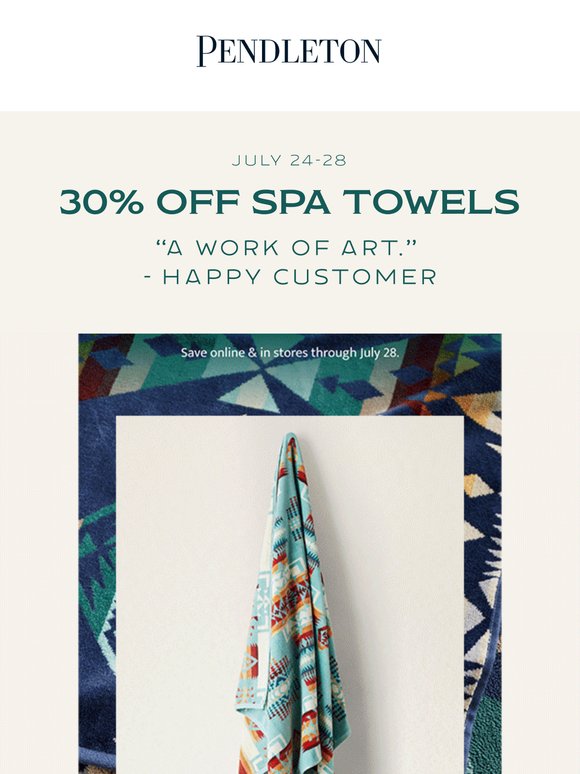 Don’t miss 30% off Spa Towels online & in stores