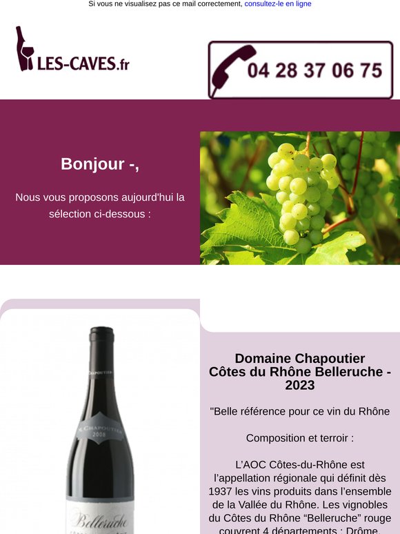 Aujourd'hui Côtes du Rhône Belleruche Chapoutier et Bourgogne rouge "Domaine des Croix Perrières"