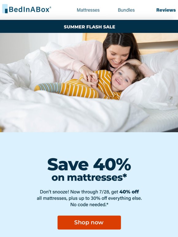 Sleep cool with 40% OFF all mattresses.