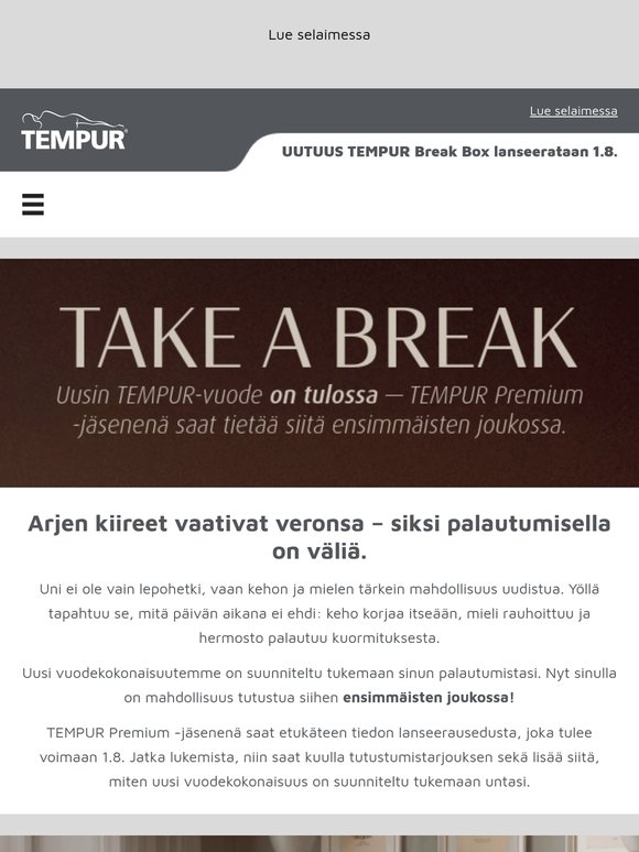 UUTUUS! TEMPUR Break Box -sänky + lanseerausetu tulossa 1.8. 🎁 Ennakkotietoa Sinulle TEMPUR Premium -jäsenenä!