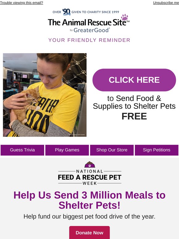The Animal Rescue Site: 💜 Help Shelter Pets with a Simple Click 💜 | Milled
