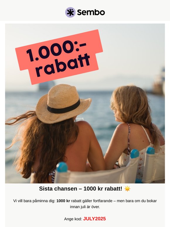 🔥 1000 kr rabatt: boka senast torsdag! 🕒