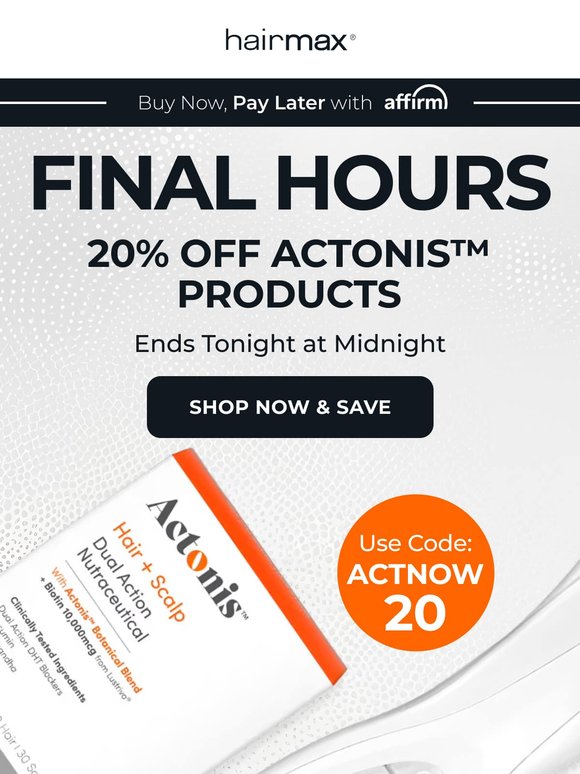Last Call: Save 20% on Actonis™ LaserComb + Supplements