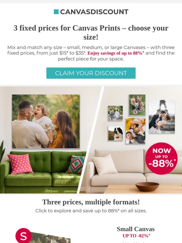 One price, multiple sizes – Canvas starting at $15!