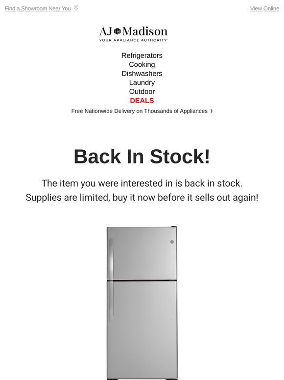 Back in stock! GE 30 Inch Top Freezer Refrigerator GIE19JSNRSS