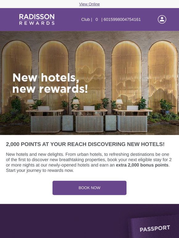 2,000 Points await in new stays!