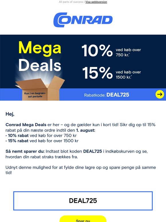 Conrad Mega Deals: Op til 15% Rabat
