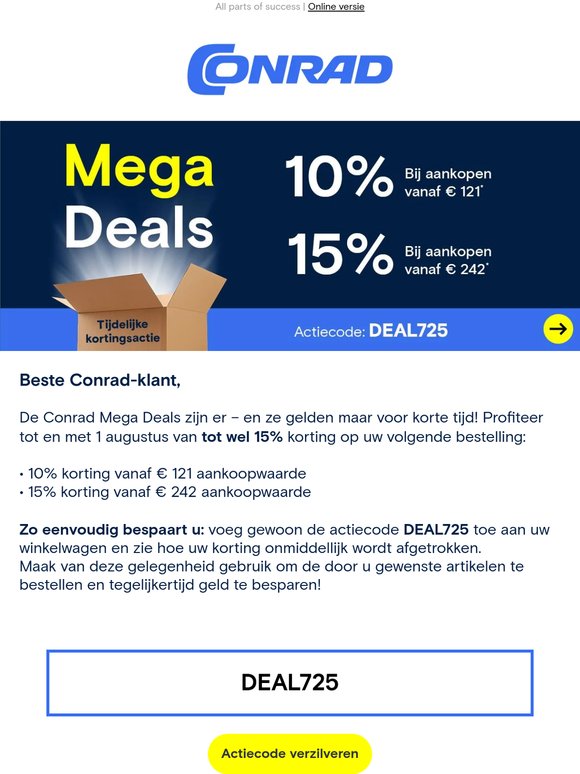 Tot 15% Korting op Conrad Mega Deals!